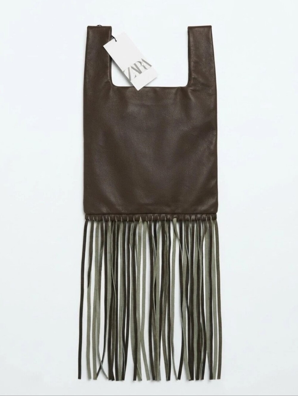 NWT Zara Leather Fringe Brown Bag